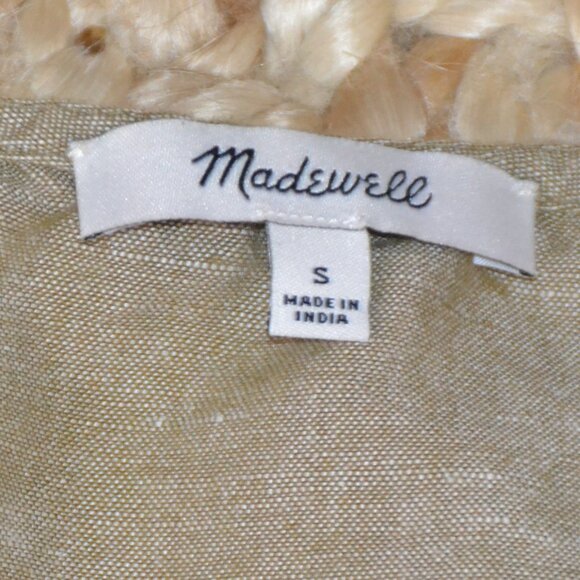 Madewell Brown Linen Blend Alexandra Button Front Mini Dress Pockets SMALL - Picture 3 of 7